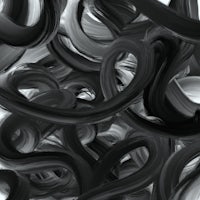 a black and white abstract painting of swirls